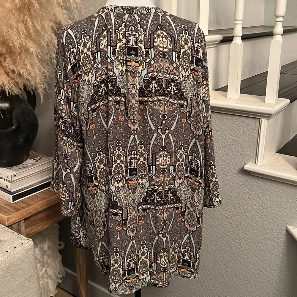 Sejour Abstract Pattern Long Sleeve Blouse Top - Picture 5 of 7